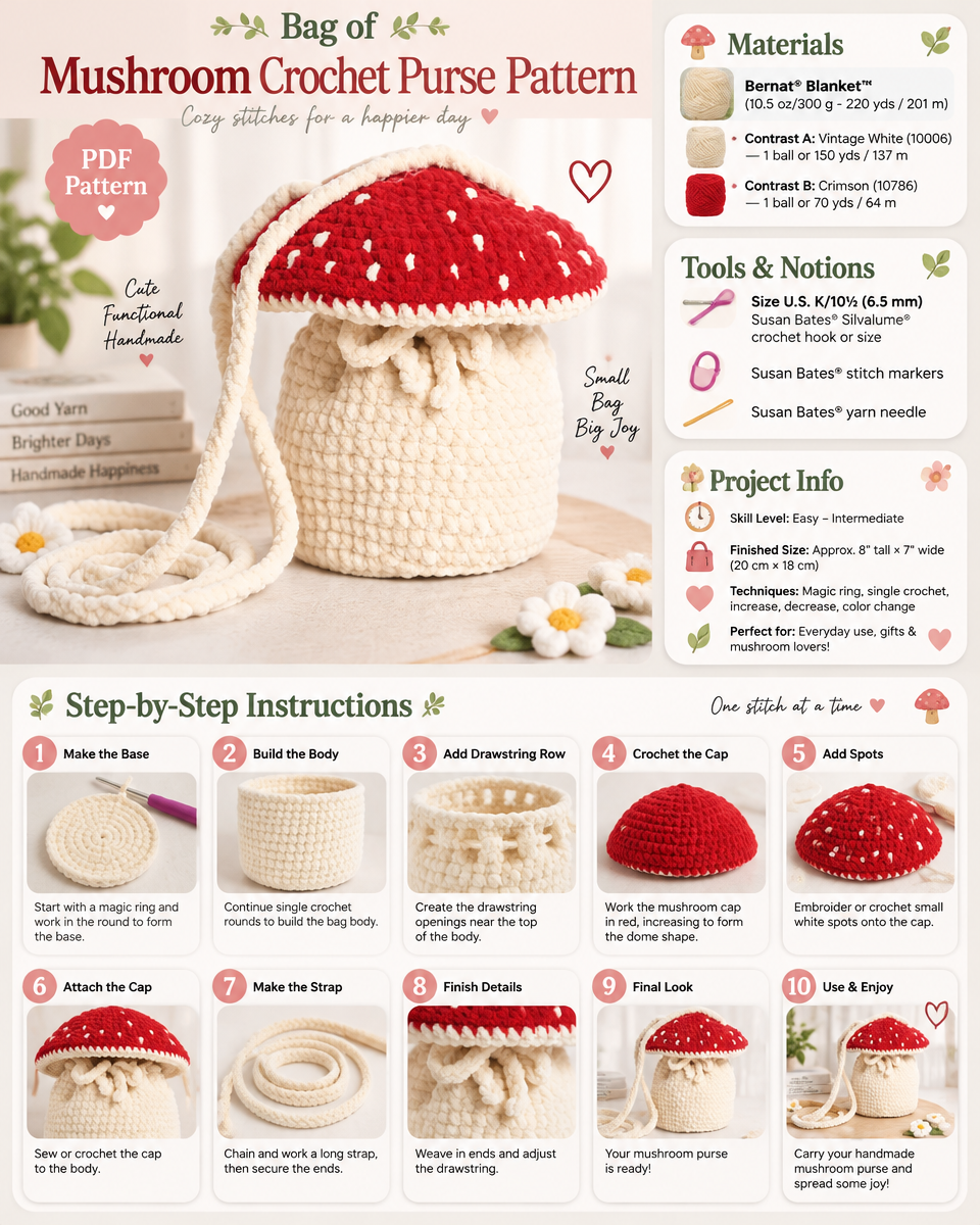 Bag of Mushroom Crochet Purse Pattern: A Simple Tutorial