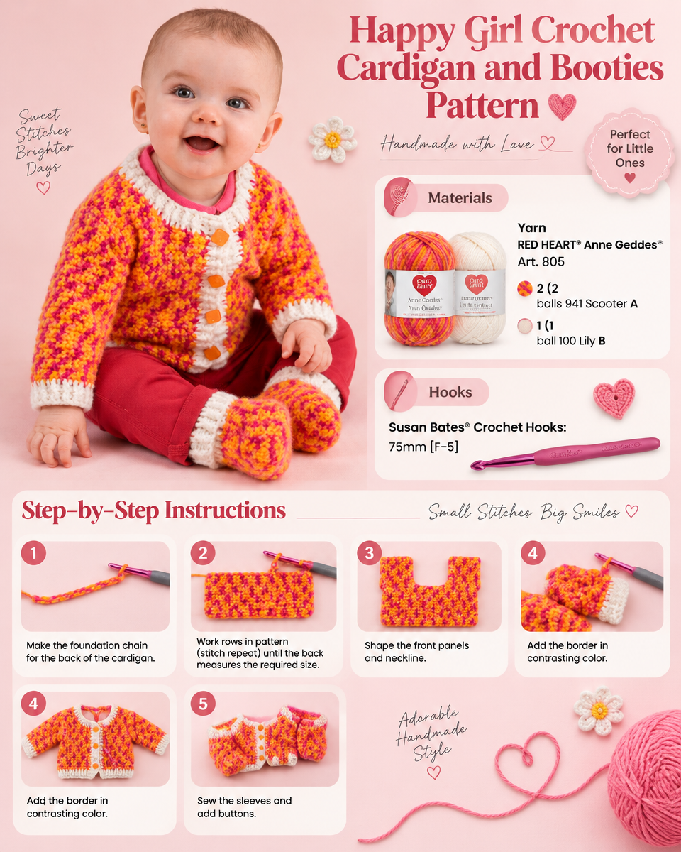 A Simple Happy Girl Crochet Cardigan and Booties Pattern