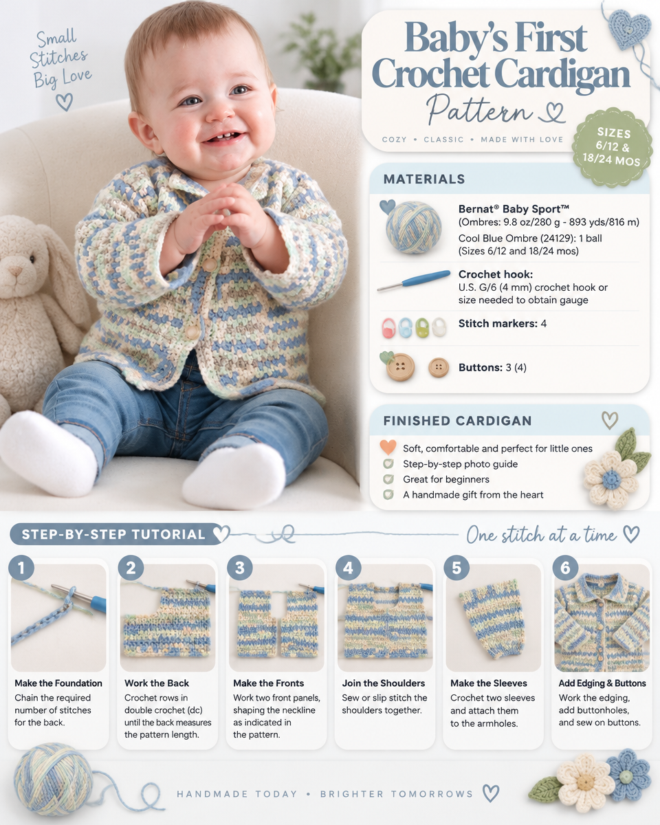 Baby's First Crochet Cardigan: A Simple Beginner-Friendly Pattern