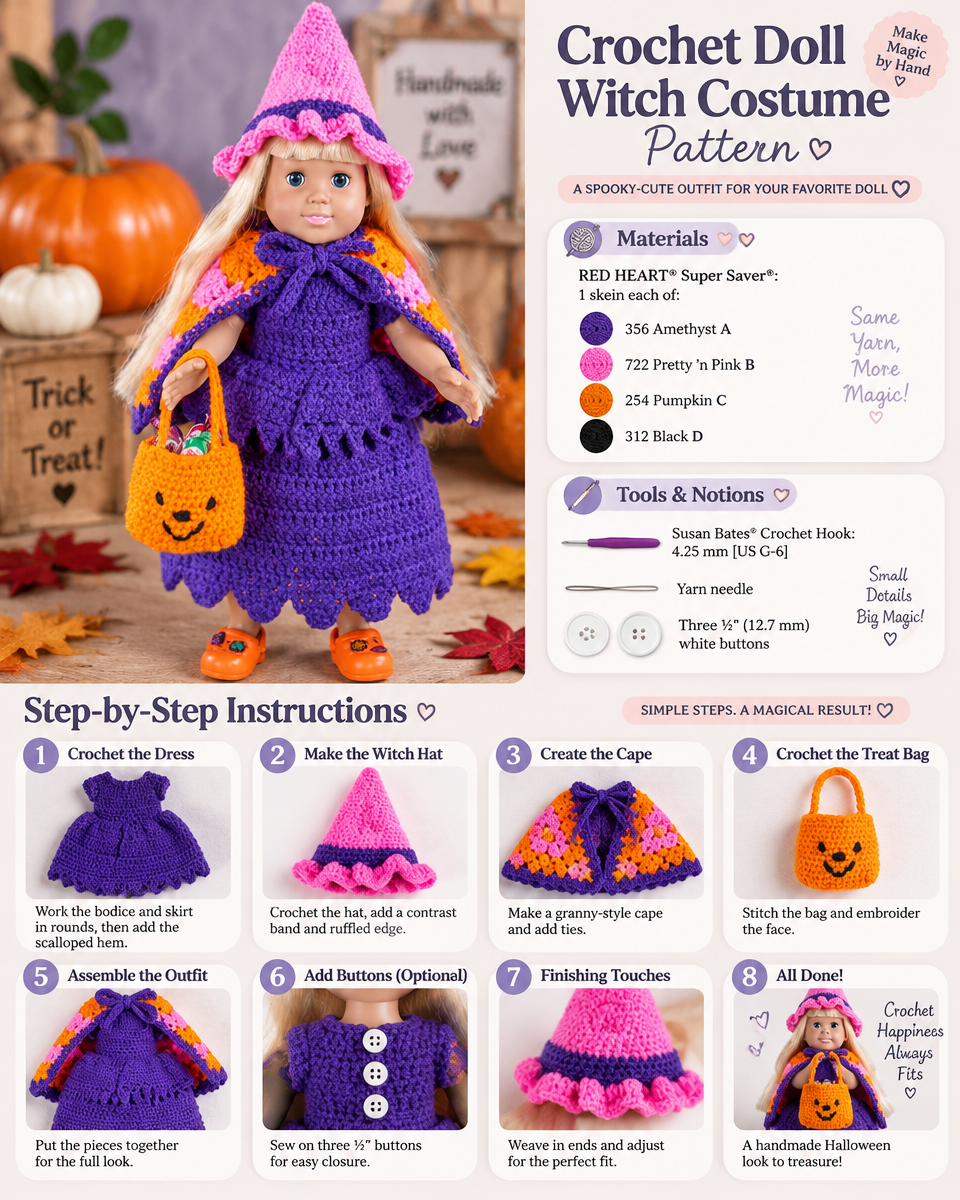 Easy Crochet Doll Witch Costume Pattern for Beginners