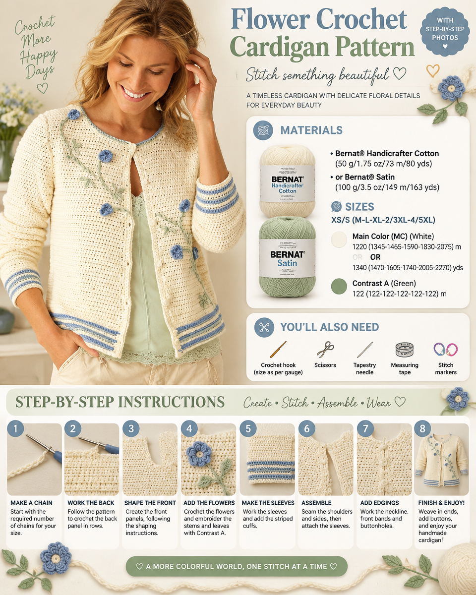 A Simple Flower Crochet Cardigan Pattern