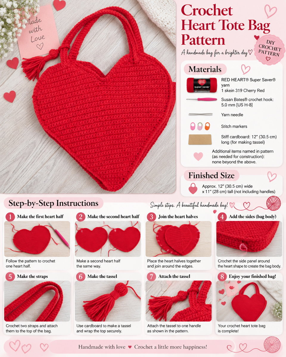Simple Crochet Heart Tote Bag Pattern for Beginners