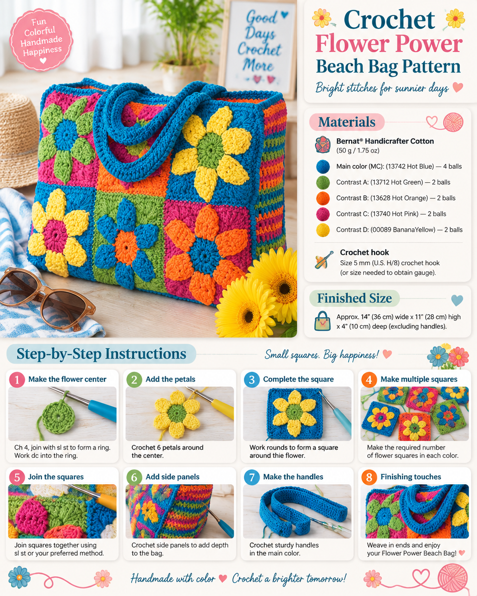 Crochet Flower Power Beach Bag Pattern: A Simple Step-by-Step Tutorial