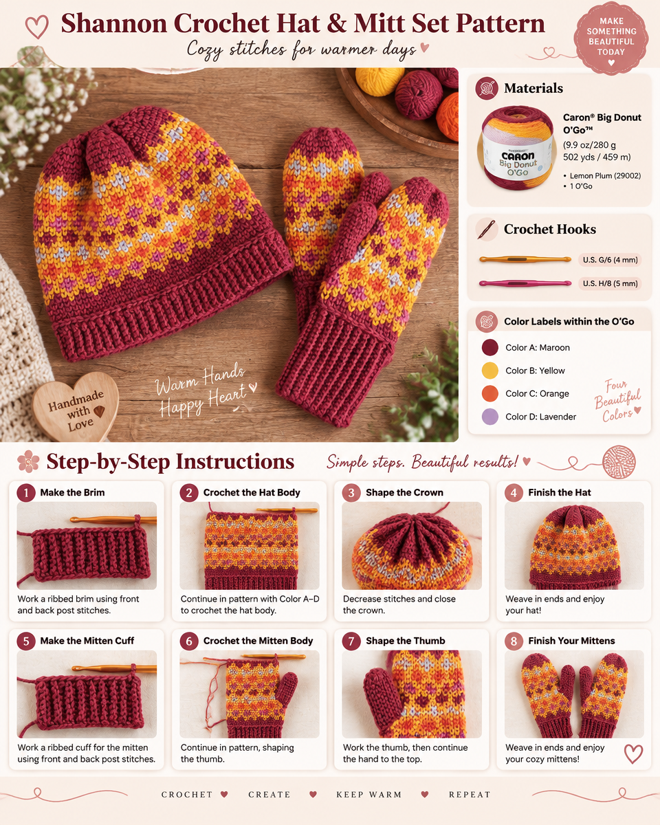 Shannon Crochet Hat and Mitt Set Pattern: A Simple Beginner-Friendly Tutorial