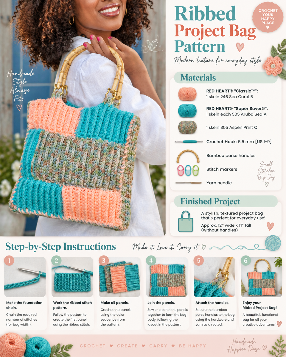 A Simple Ribbed Crochet Project Bag Pattern