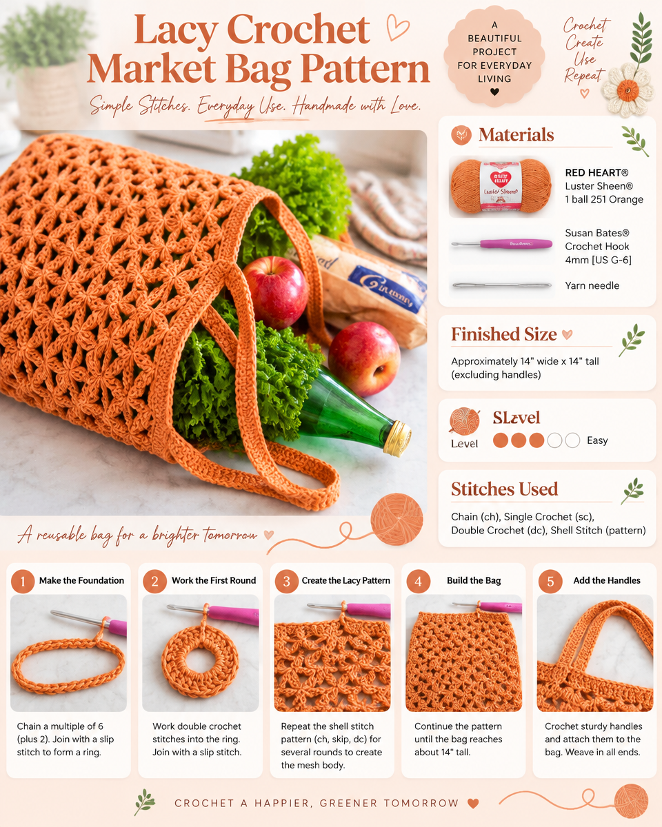 Lacy Crochet Market Bag Pattern: A Simple Tutorial for Beginners