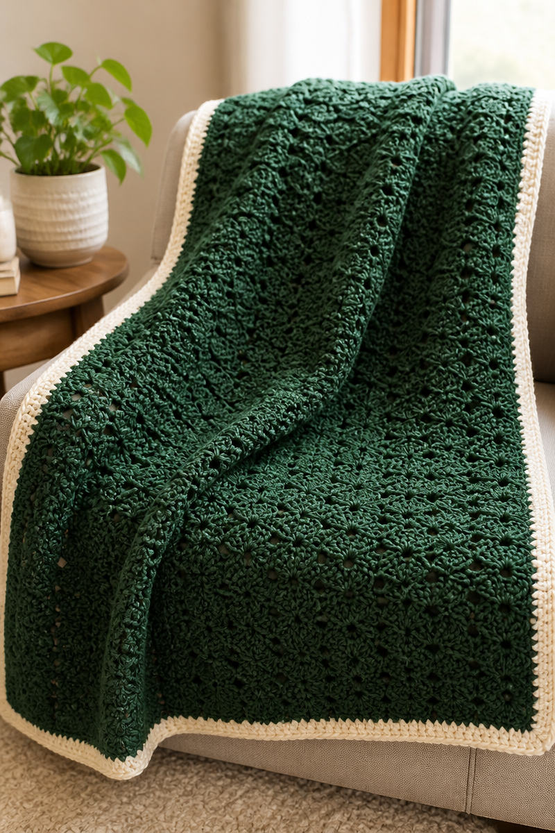 Crochet Evergreen Forest Shell Blanket