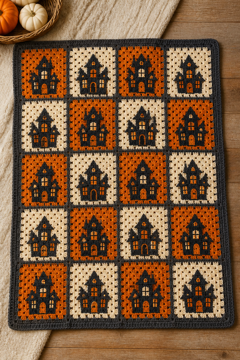 Crochet Haunted House Granny Baby Blanket