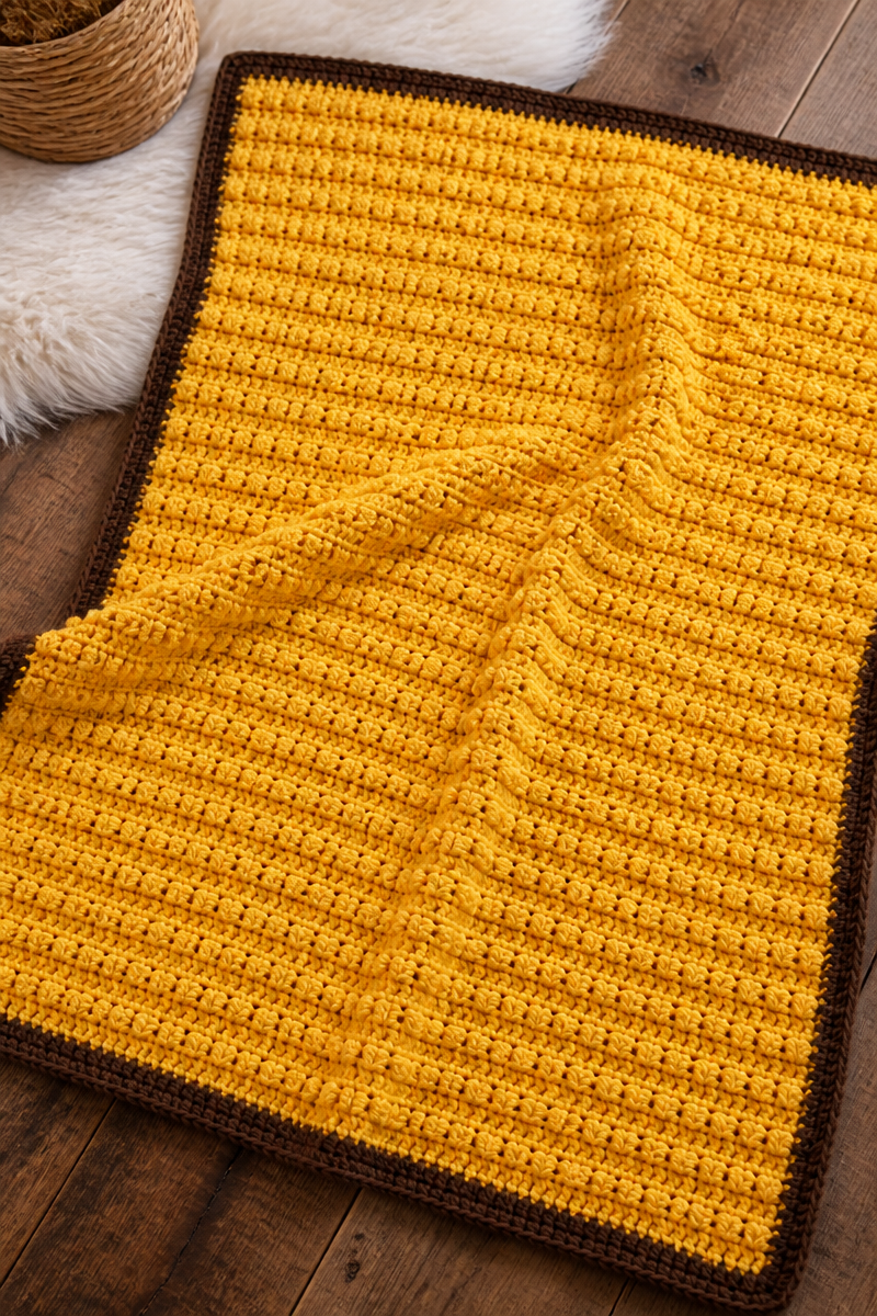 Crochet Sunflower Field Puff Baby Blanket