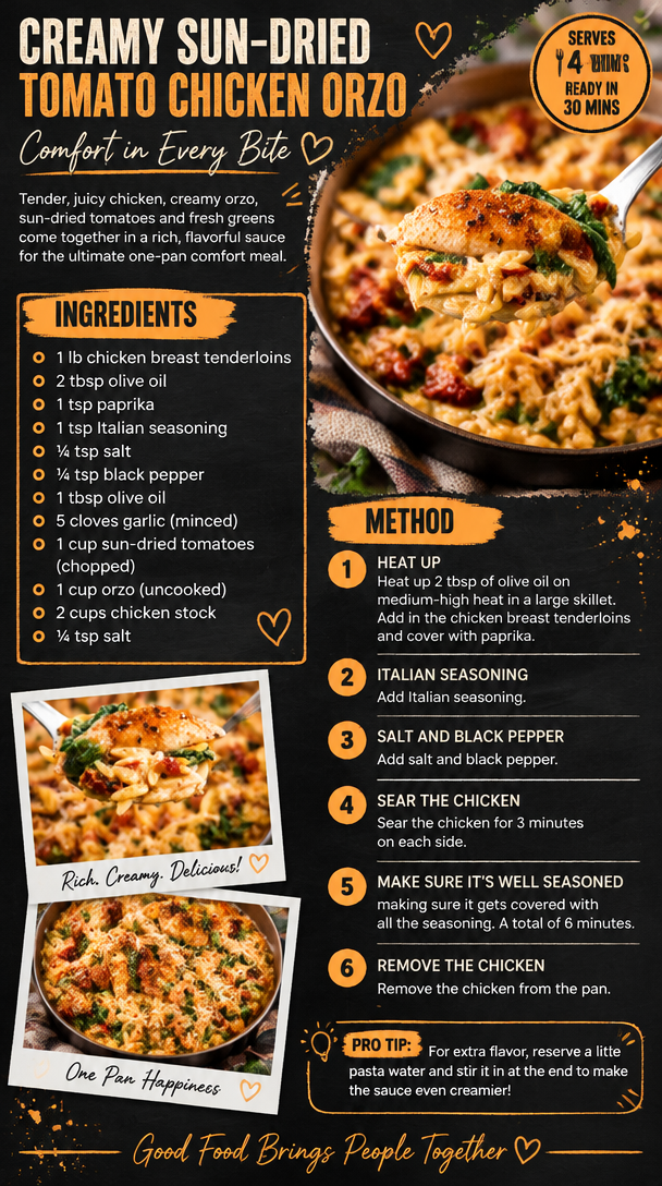 Creamy Sun-Dried Tomato Chicken Orzo