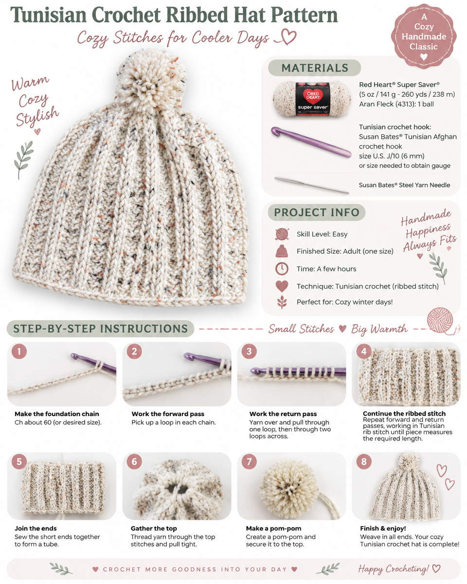 Ribbed Tunisian Crochet Hat Pattern