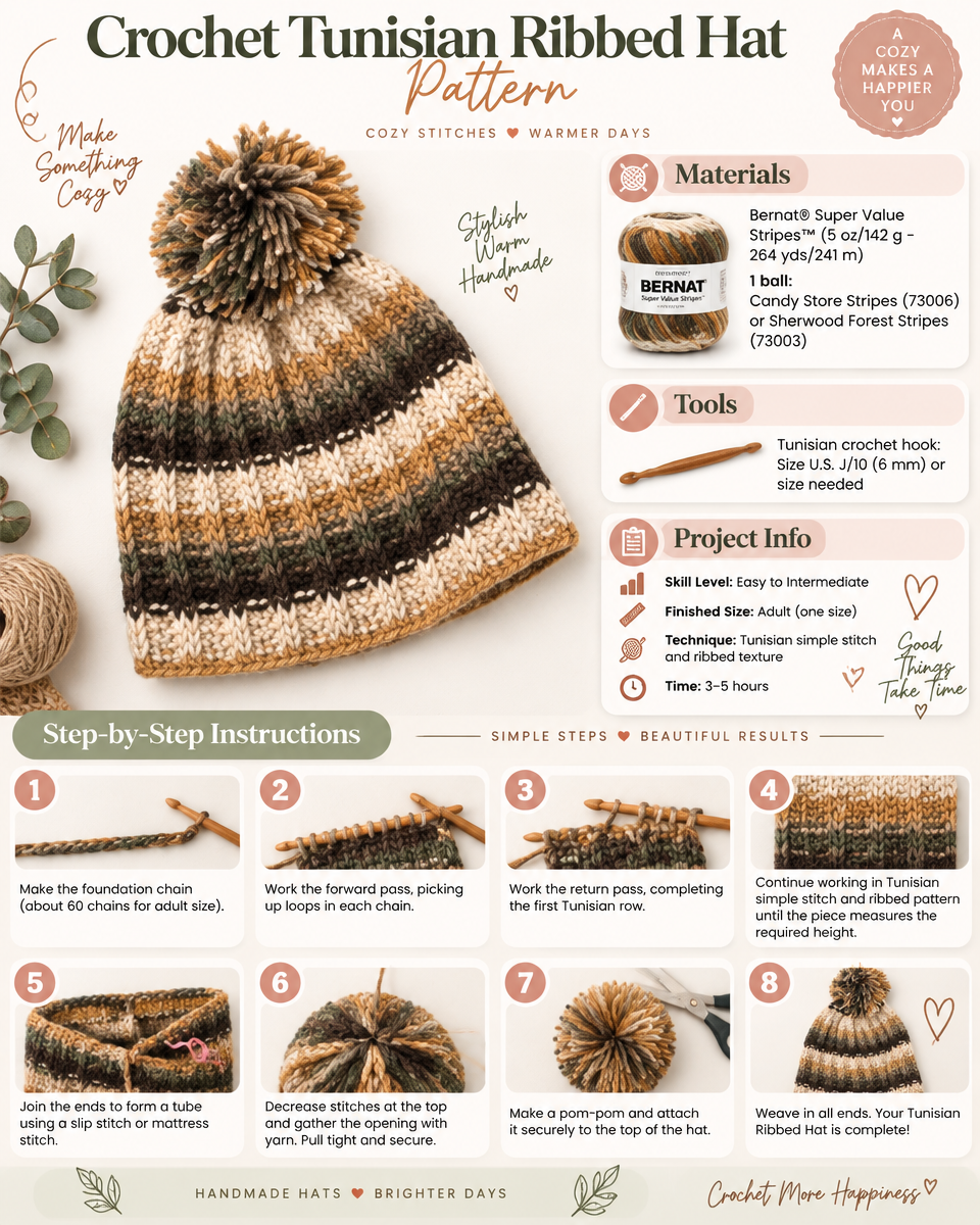 Tunisian Crochet Ribbed Hat Pattern