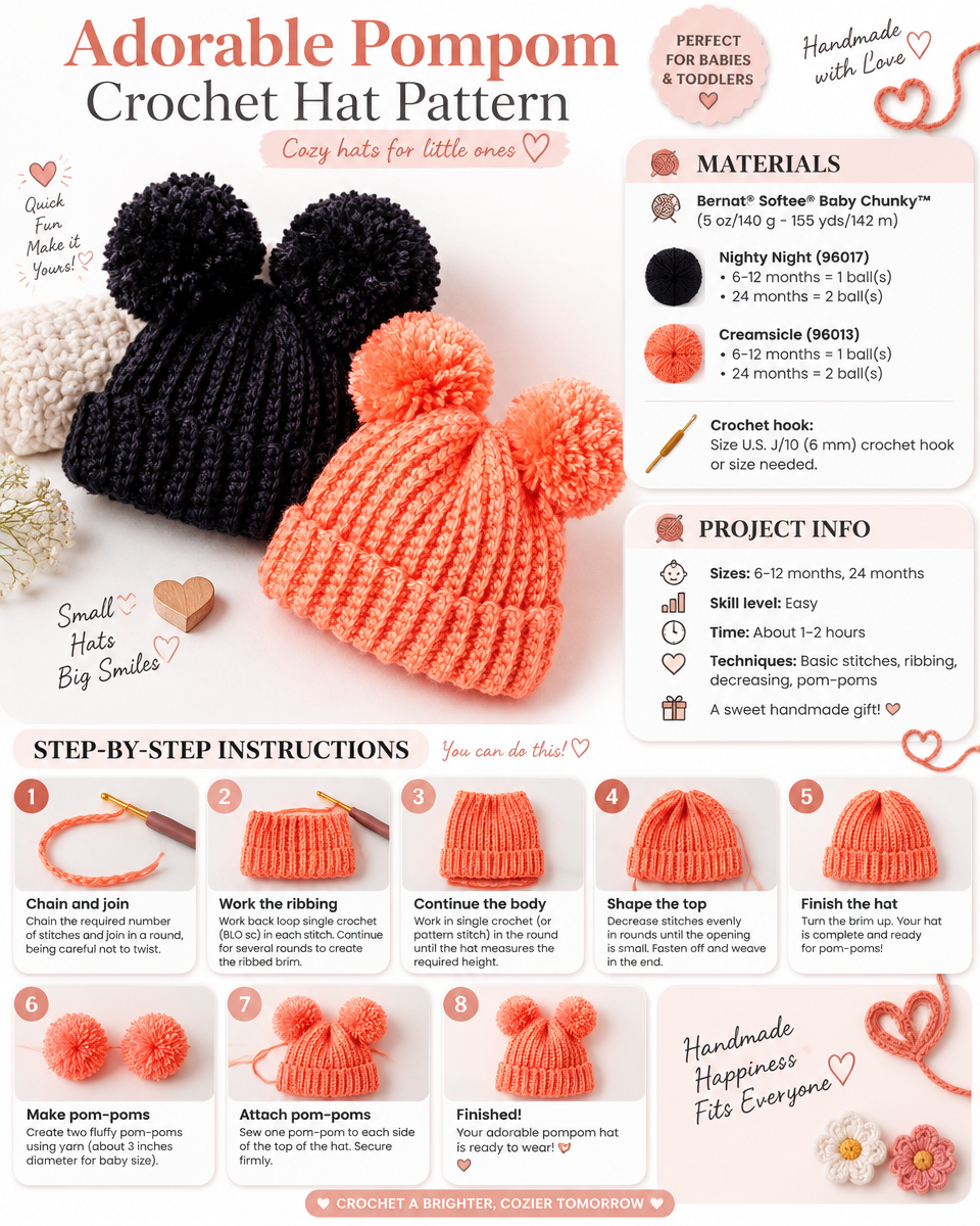 Adorable Pom-Pom Crochet Hat Pattern