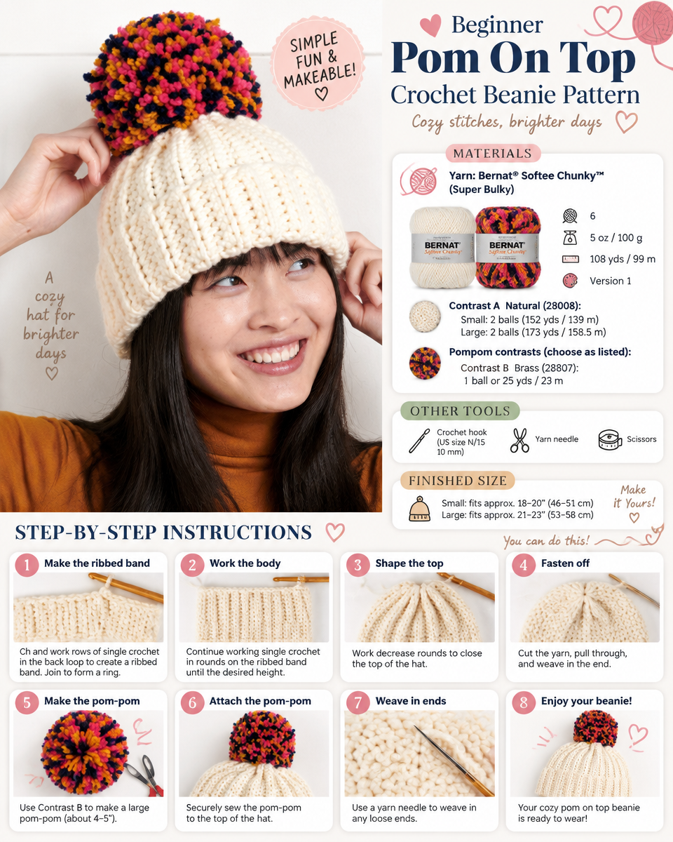 Beginner-Friendly Pom-Pom Beanie Crochet Pattern