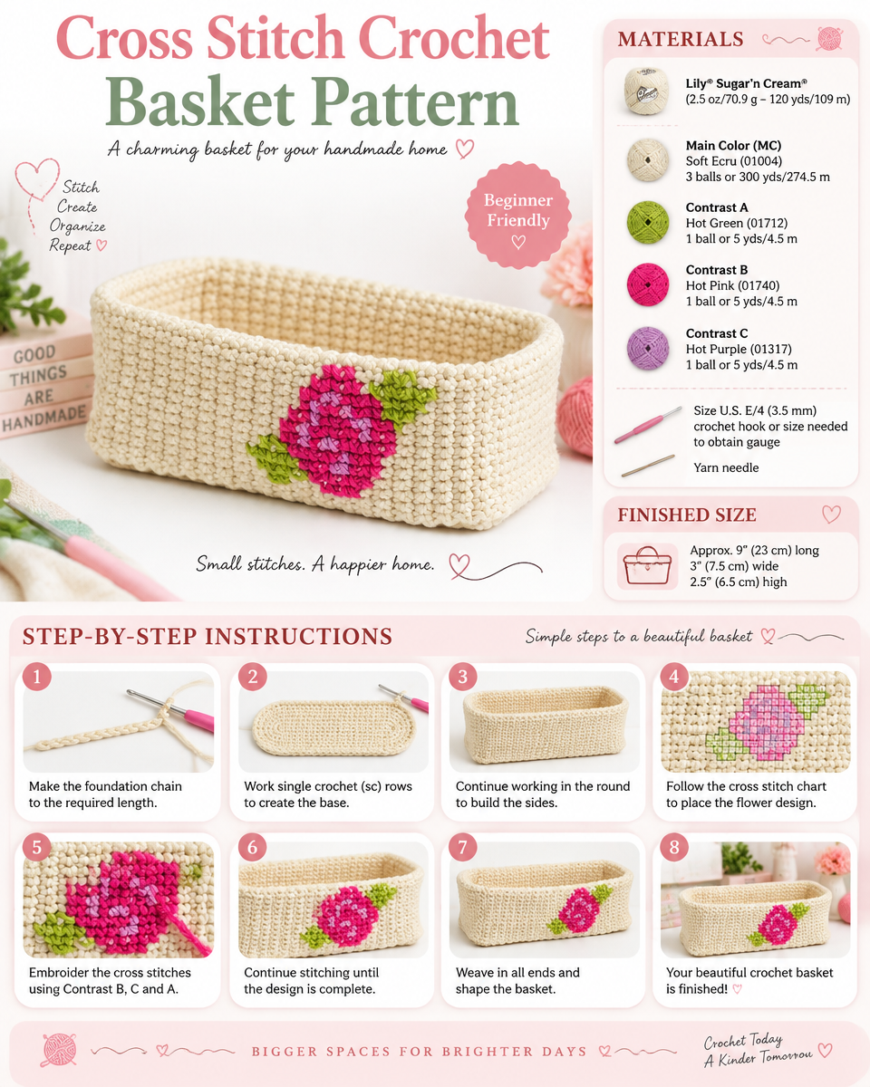 Cross-Stitch Crochet Basket Pattern