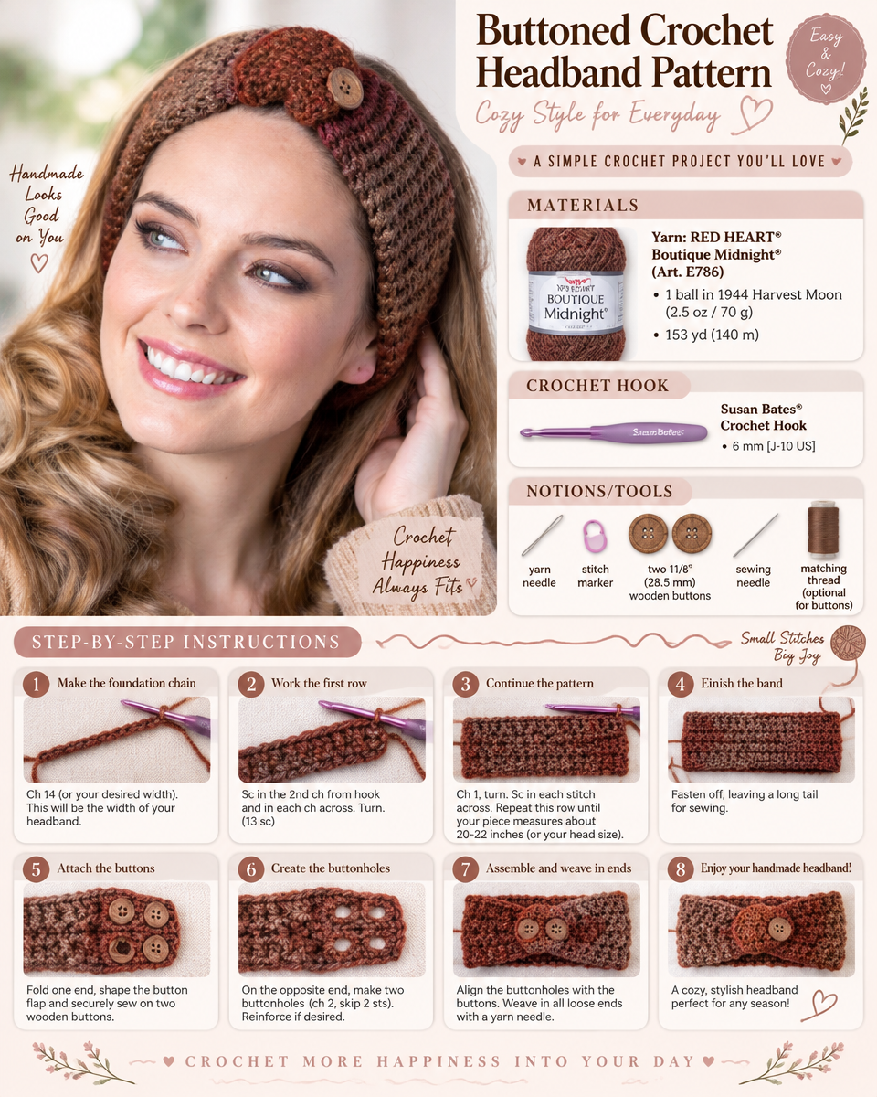 Crochet Buttoned Headband Pattern