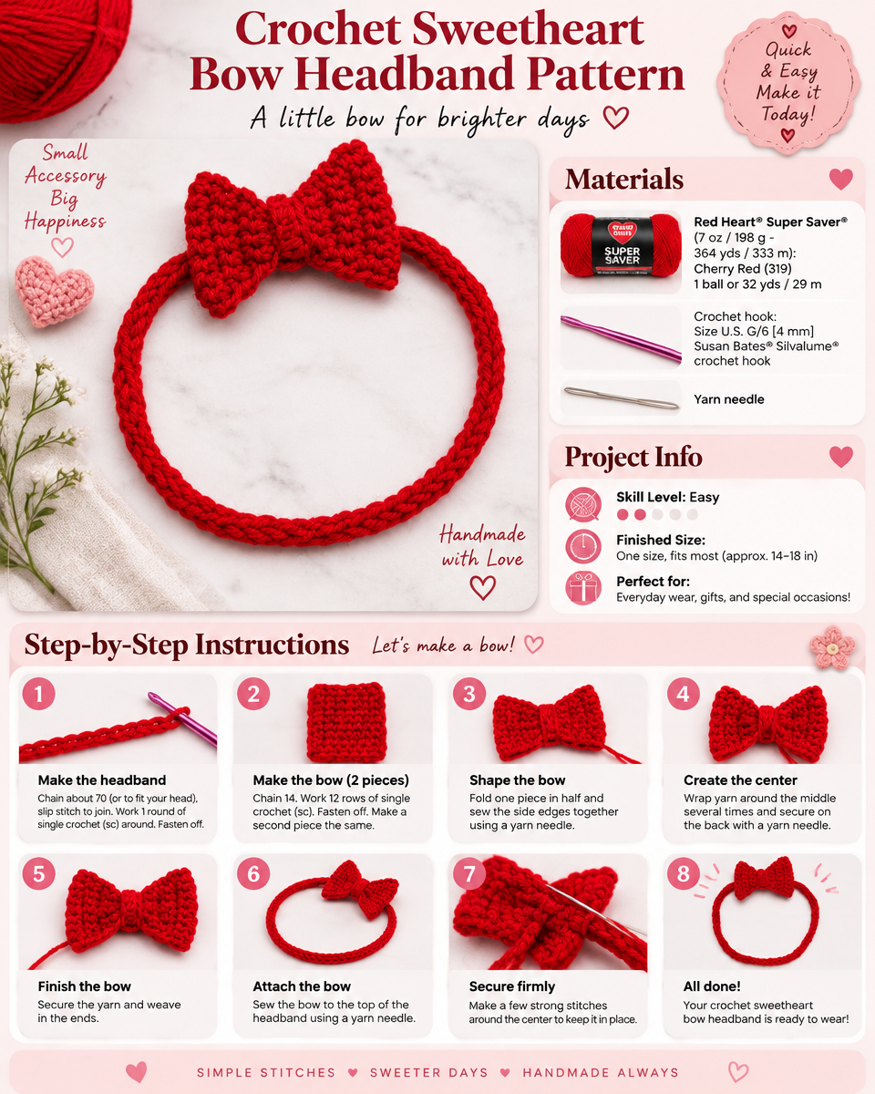 Sweetheart Bow Crochet Headband Pattern