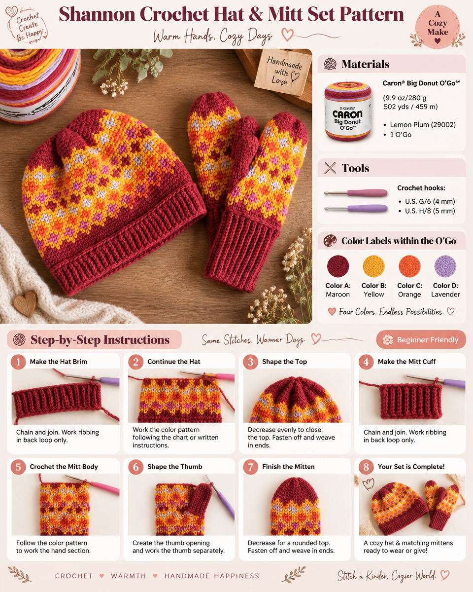 Shannon Crochet Hat and Mitt Set Pattern