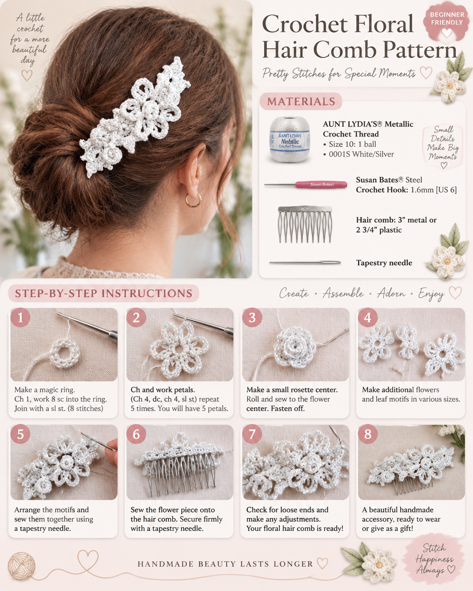 Crochet Floral Hair Comb Pattern