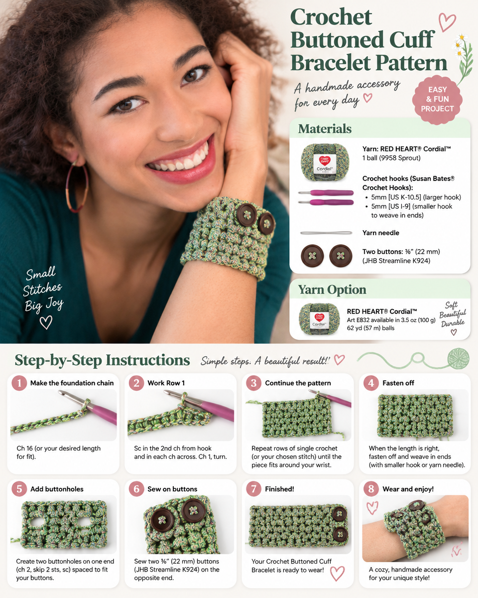 Crochet Buttoned Cuff Bracelet Pattern