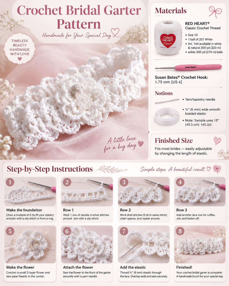 Delicate Crochet Bridal Garter Pattern with Lace Edge