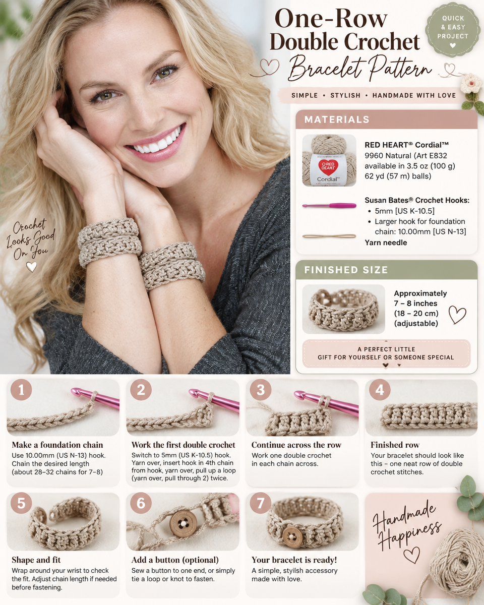 One-Row Double Crochet Bracelet: Quick and Easy Pattern
