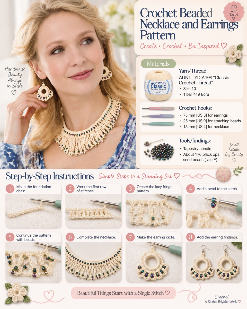 Beaded Crochet Necklace and Earrings Pattern