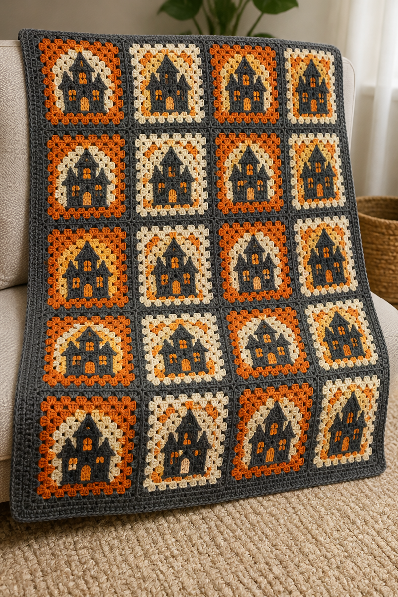 Crochet Haunted House Granny Baby Blanket