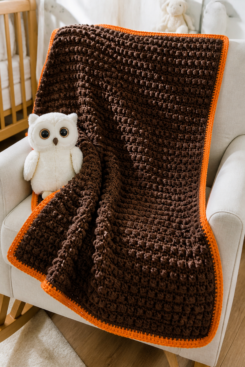 Crochet Spooky Owl Puff Baby Blanket