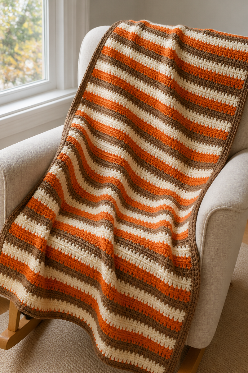 Crochet Pumpkin Pie Stripe Baby Blanket