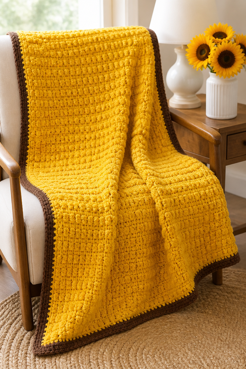Crochet Sunflower Field Puff Baby Blanket