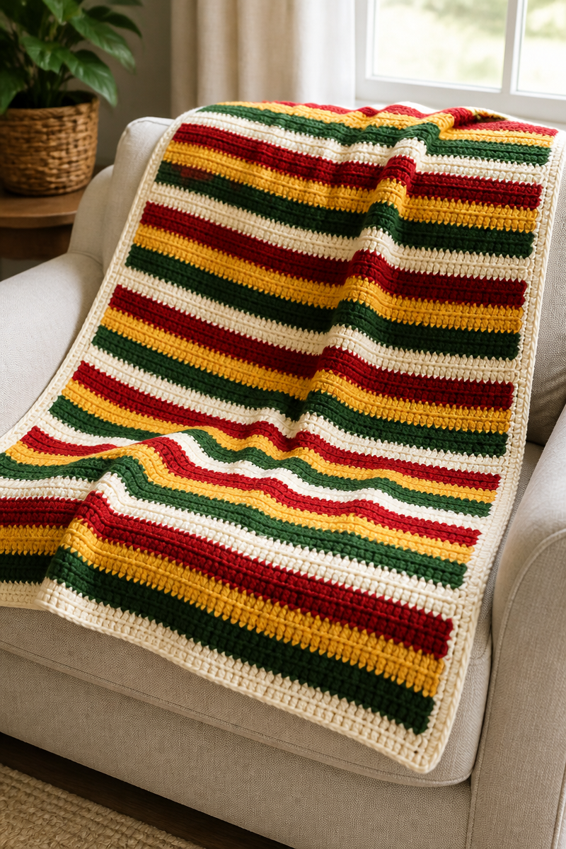 Crochet Nutcracker Stripe Baby Blanket