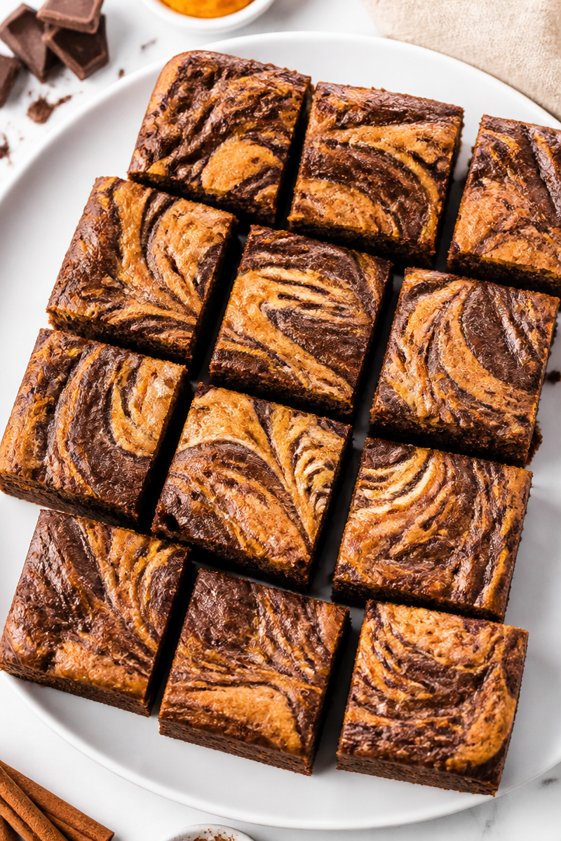 Swirled Pumpkin Cheesecake Brownie Squares