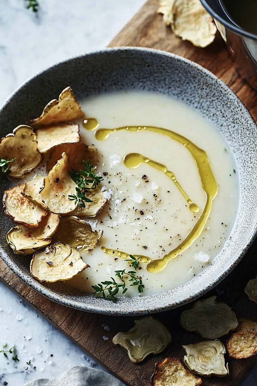 Topinambursuppe mit selbstgemachten Chips