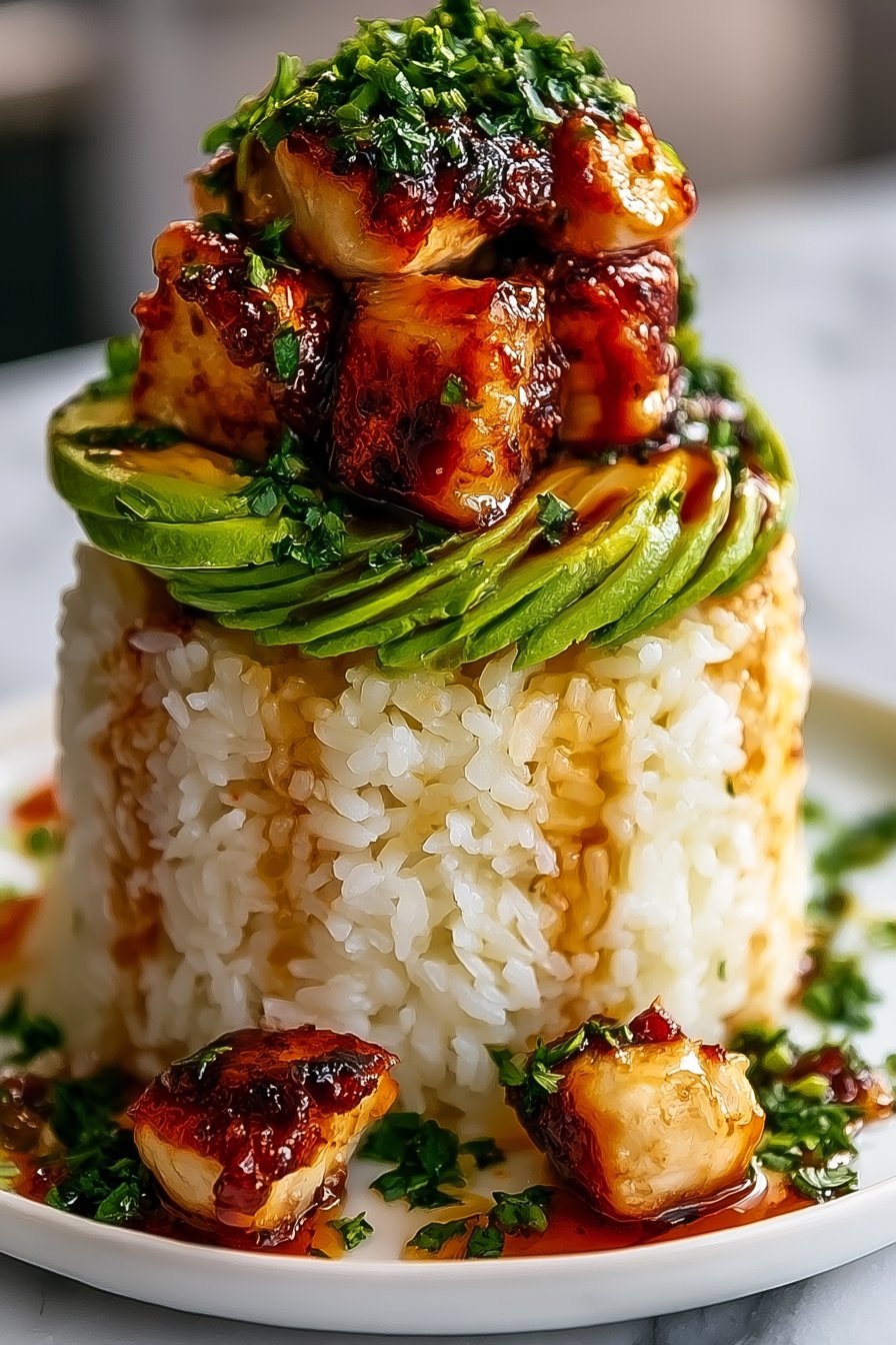 Honey Lime Chicken and Avocado Rice Stack