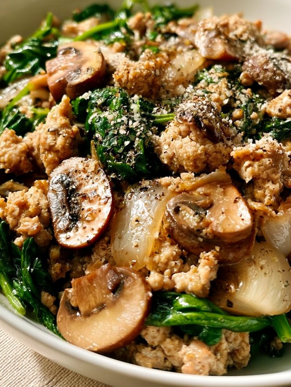 Ground Turkey Skillet with Spinach and Mushrooms