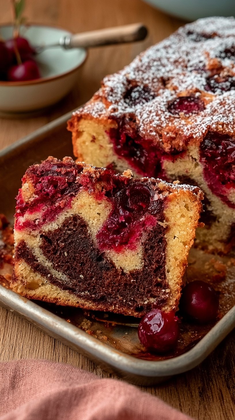 Marmorkuchen mit Kirschen vom Blech