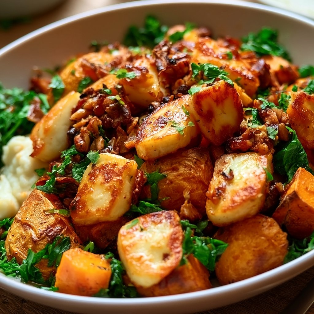 Knusprige Halloumi- und geröstete Süßkartoffelschüssel