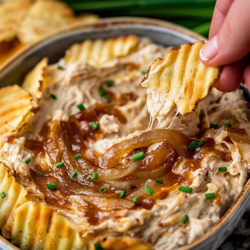 Caramelized French Onion Dip with Wavy Potato Chips