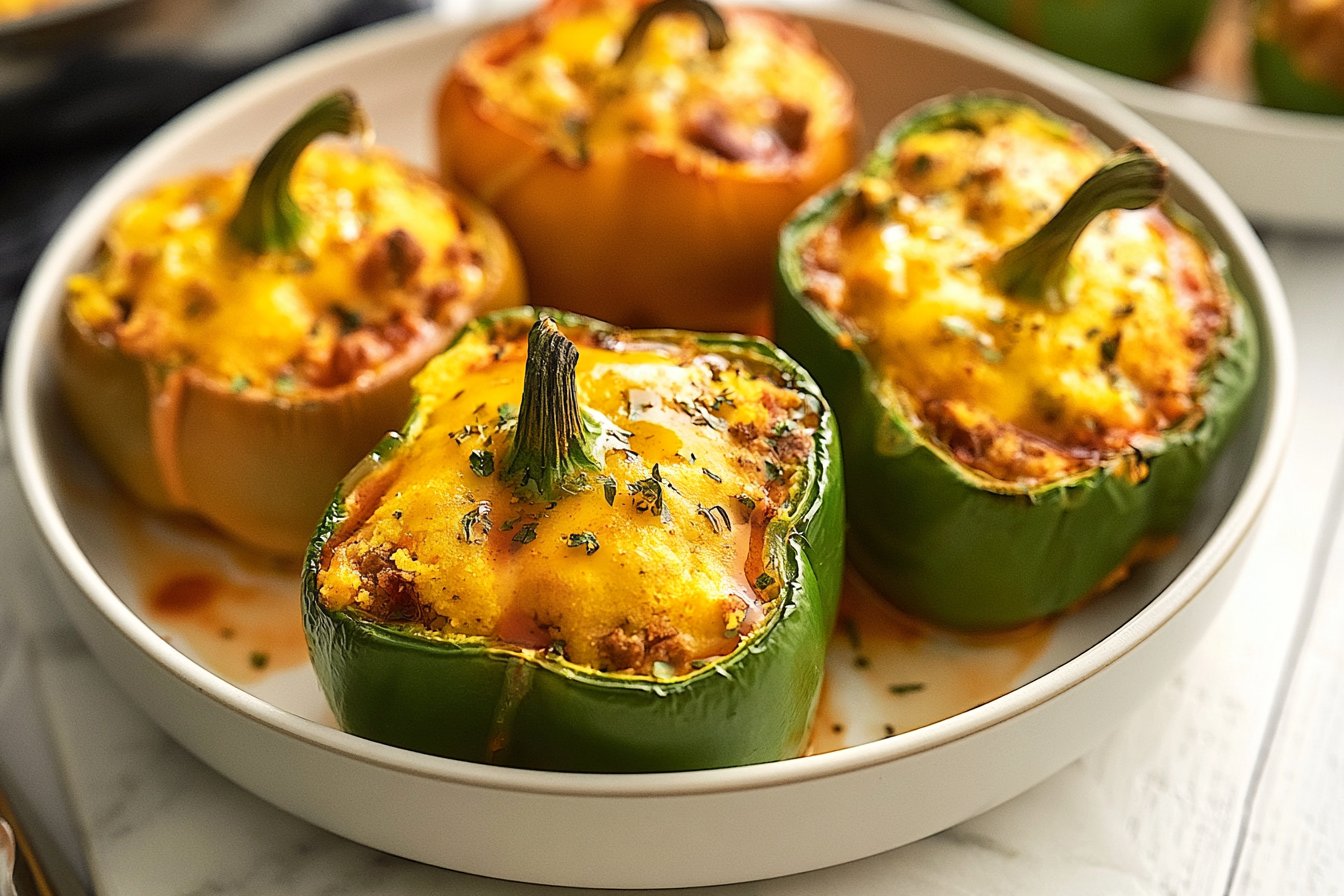 Chili and Cornbread Stuffed Peppers
