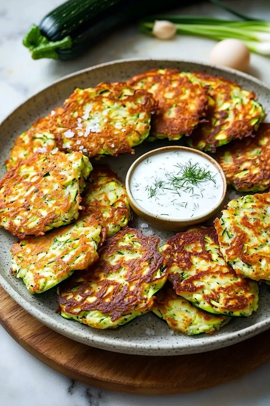 Zucchini Fritters with Garlic-Dill Yogurt Sauce