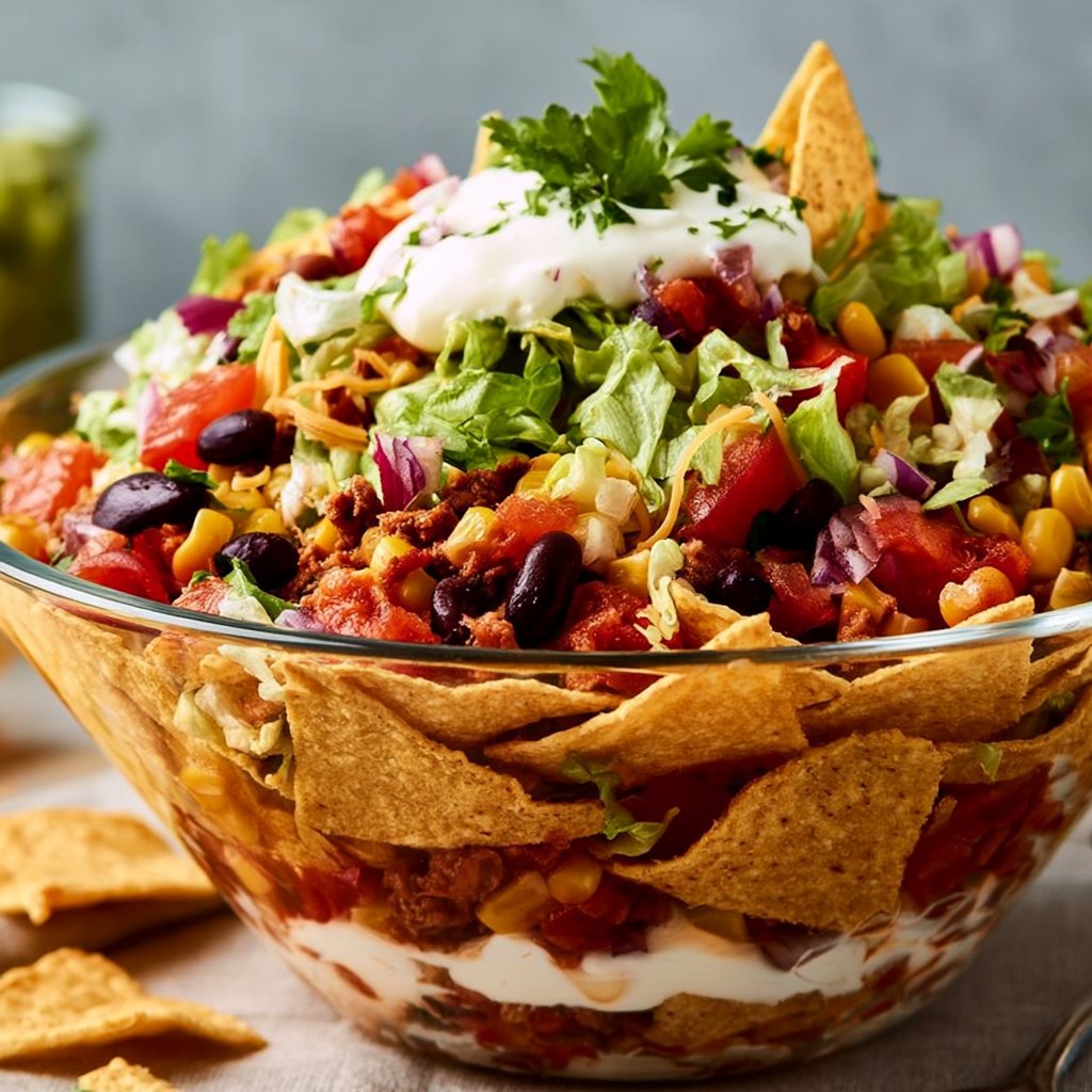 Beste Taco-Salat mit Sauerrahm und Hackfleisch