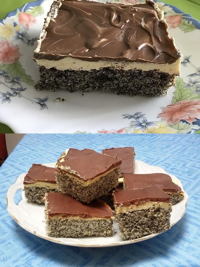 Mohnkuchen mit Vanillecreme und Schoko (leckerer Blechkuchen, schmeckt lecker, gelingt immer) – Geschmackvoll