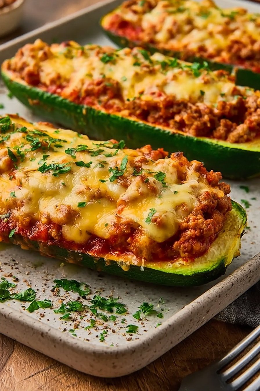 Easy Ground Beef Zucchini Boats