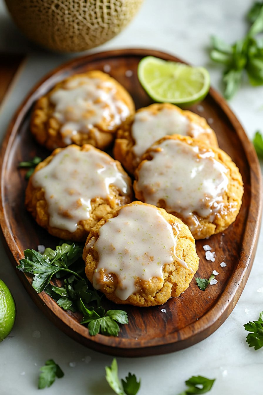 Cantaloupe Cookies with Vanilla Lime Glaze