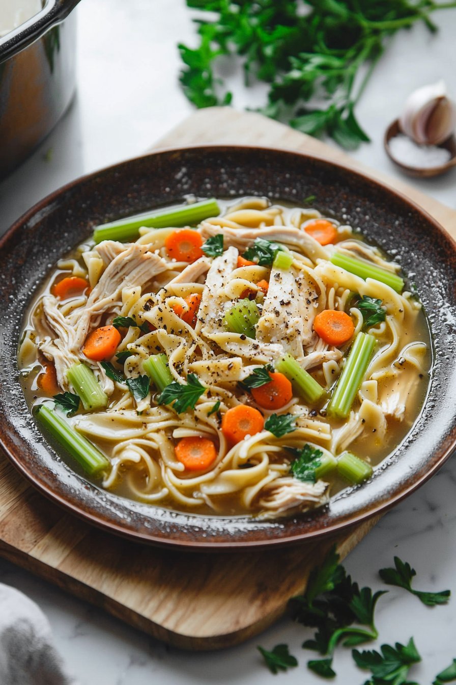 Langsame Kochfeld Italienische Hühner-Nudelsuppe