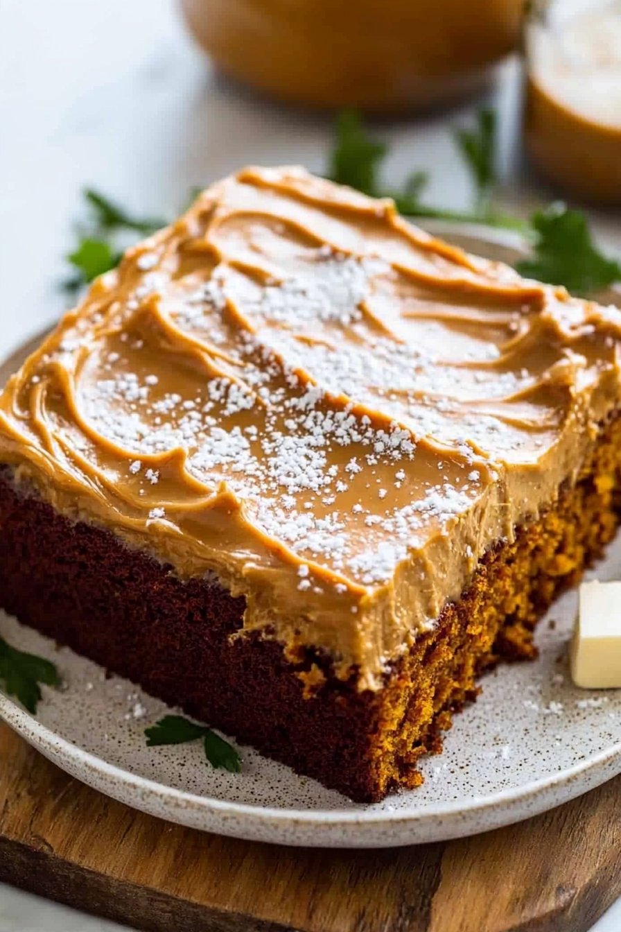 Pumpkin Sheet Cake with Caramel Cream Cheese Frosting