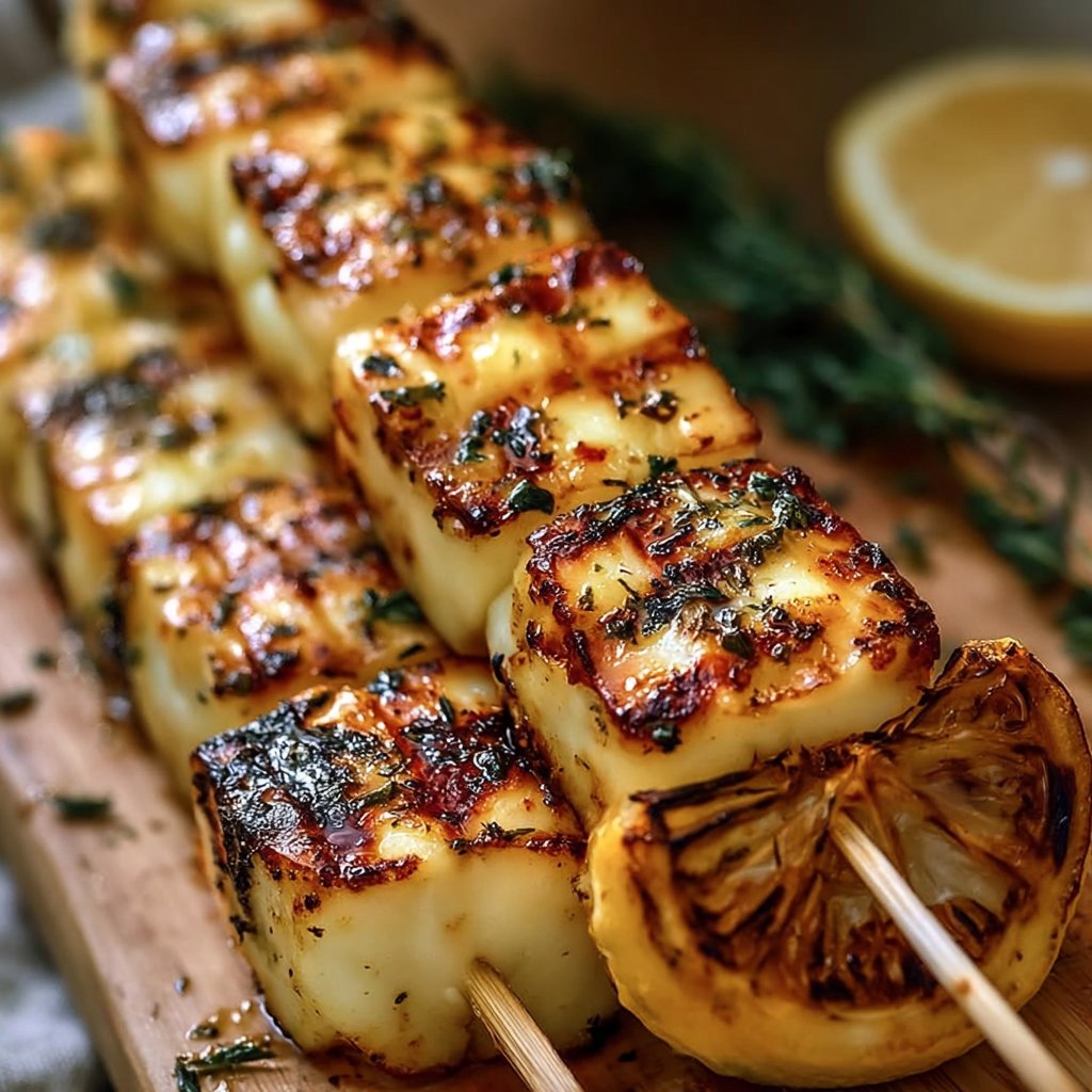 Halloumi-Spieße mit Zitrone und Thymian
