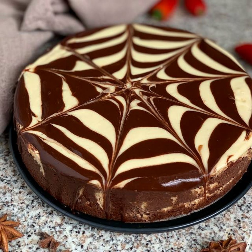 Chocolate Swirled Spiderweb Pumpkin Cheesecake