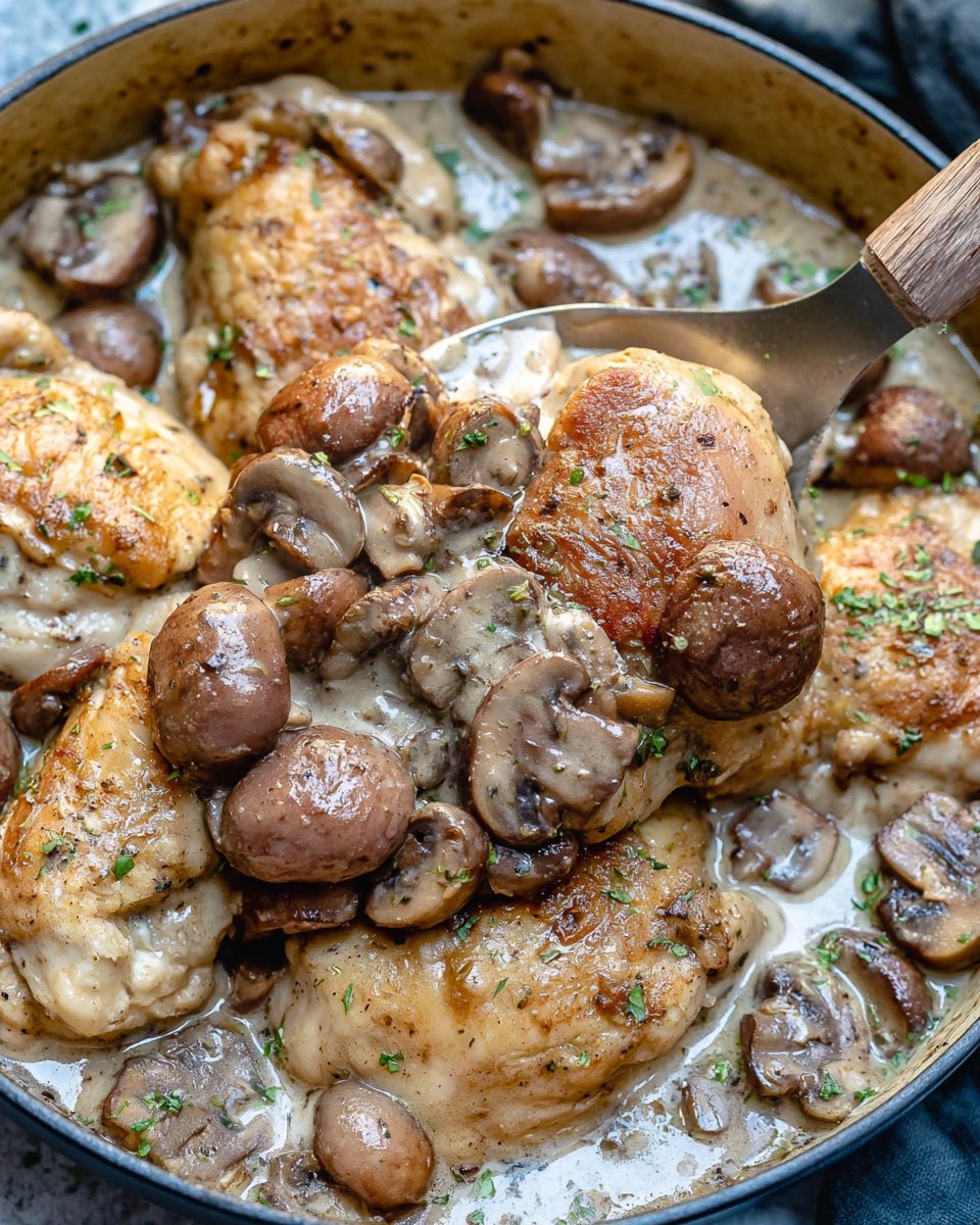 Creamy Garlic Chicken + Mushrooms